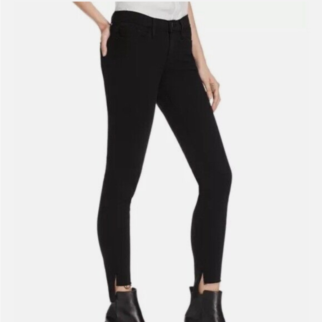 Frame Denim Le Skinny De Jeanne Raw Hem Jeans In Film Noir Black Size 25
